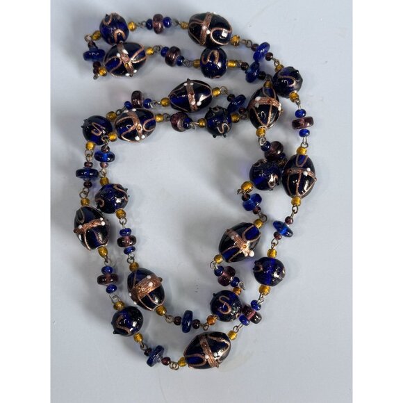 Vintage Venetian Glass Wedding Cake Lampwork Murano Bead Necklace 32" - Picture 2 of 9